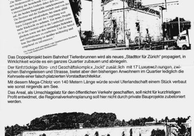 [Translate to Italienisch:] Flugblatt anlässlich der Überreichung der Petition vor dem Zürcher Rathaus